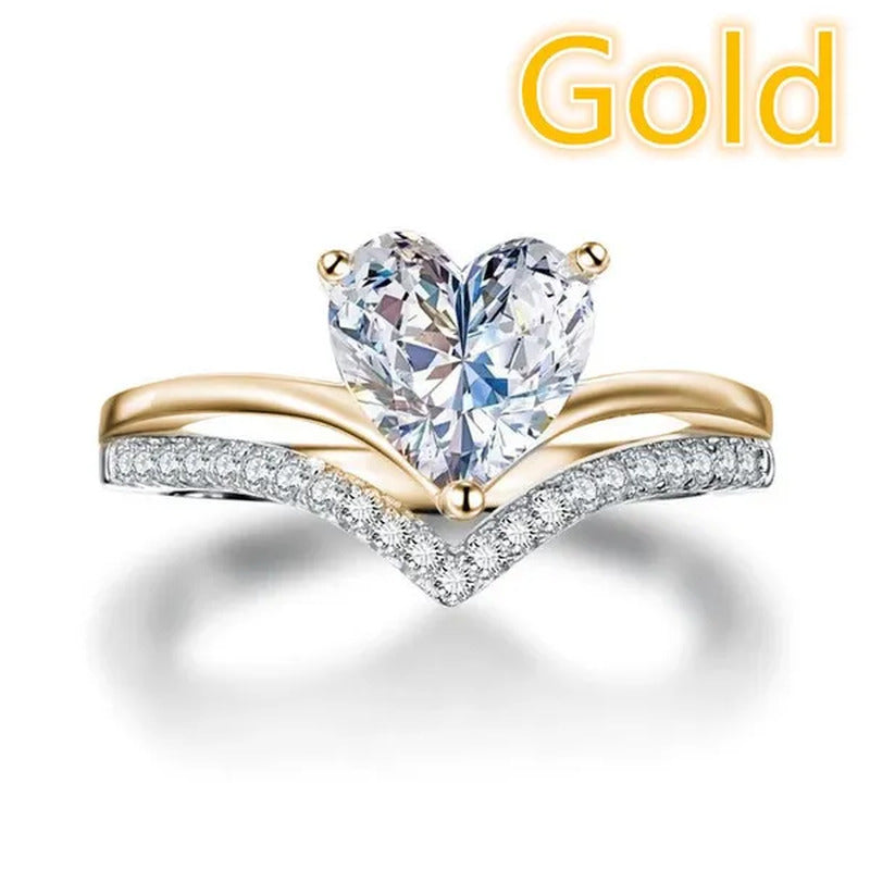 Exquisite 925 Sterling Silver White Sapphire Heart Ring Elegant Bride Engagement