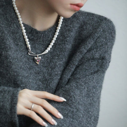 S925 Silver White Pearl round Bead Hook Necklace about 50CM