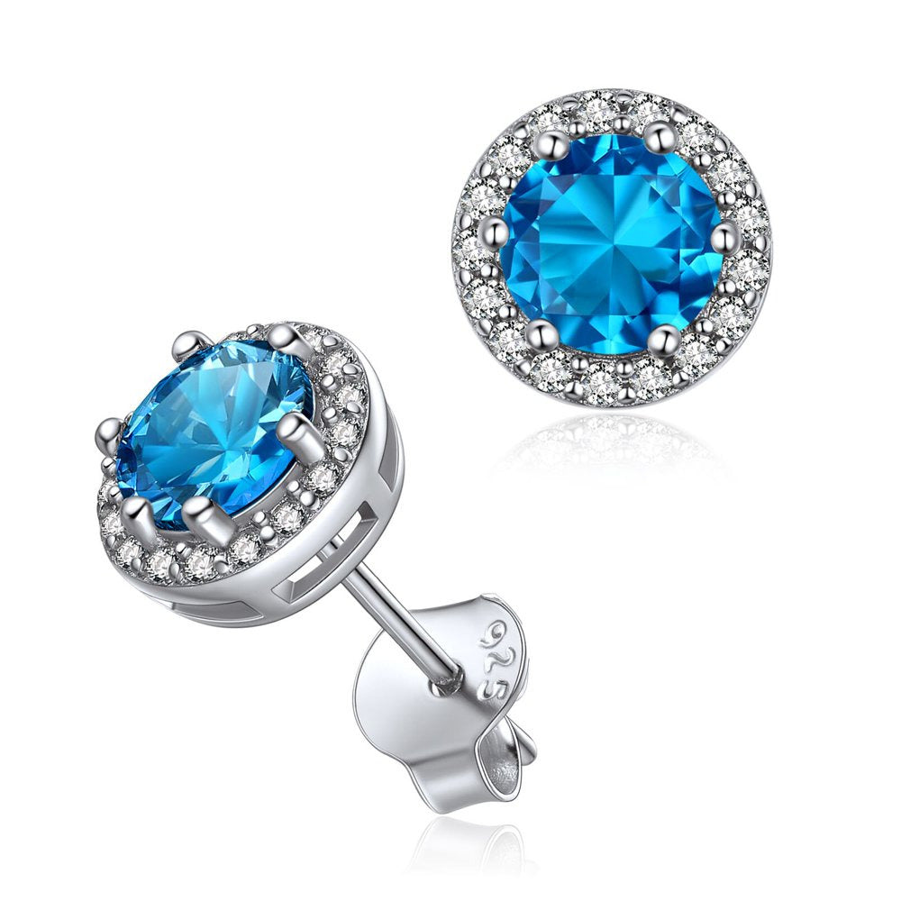 Birthstone Stud Earrings 925 Sterling Silver with Cubic Zirconia Crystal - Decem