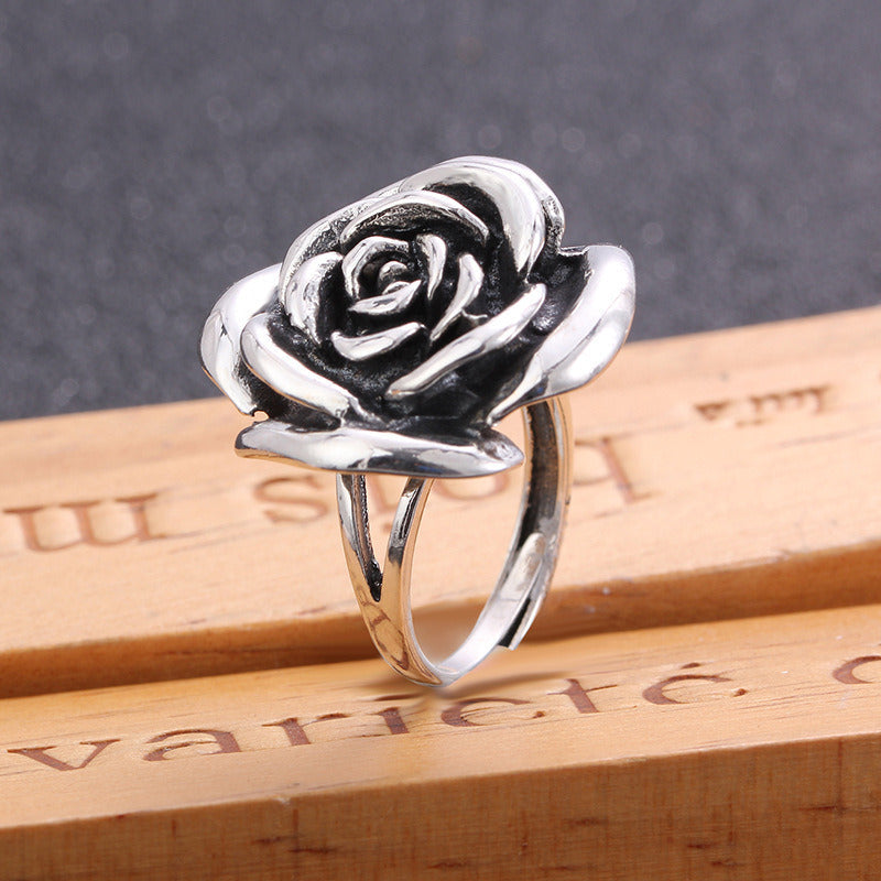 Silver 925 Silver Ring Natural Three-Dimensional Carved Ring Vintage Personality