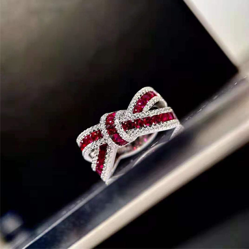 Ruby Three-Dimensional Bow Diamond Ring Atmosphere Light Luxury Fashion Personal