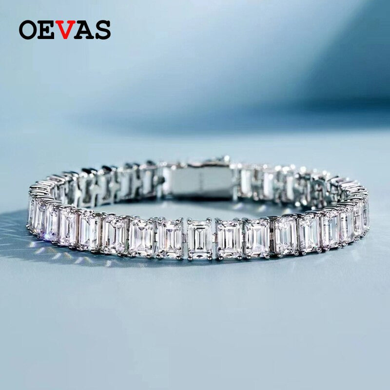 100% 925 Sterling Silver 4*6Mm Emerald Cut High Carbon Diamond Bracelets