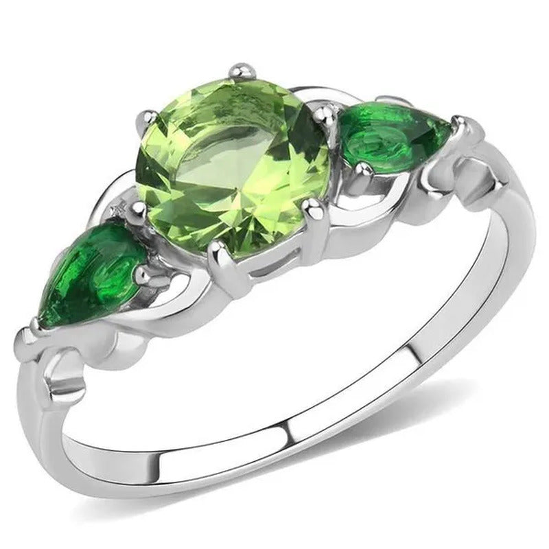 Women No Plating Stainless Steel Ring with Synthetic in Peridot - Size 10