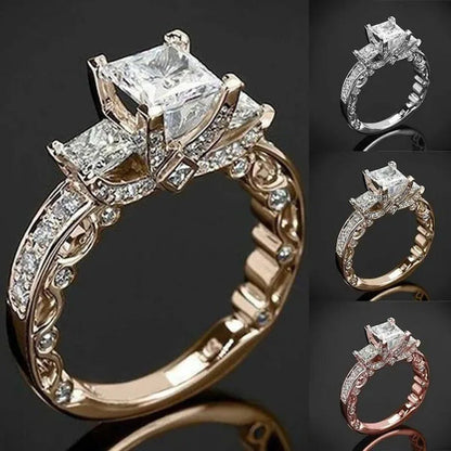 Exquisite Fashion Women'S Princess Square Diamond Ring Classic Super Flash Engag