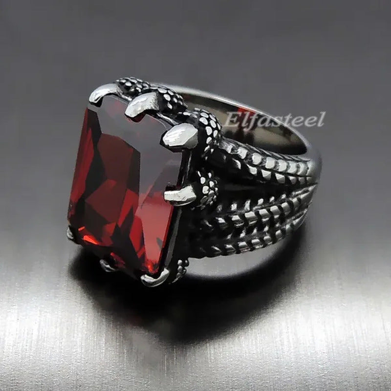 MEN'S BOY"S Dragon Claw Sapphire Ruby Blue CZ 316L Silver Stainless Steel Biker