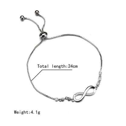 New Arrival 925 Sterling Silver Charm Bracelet Jewelry Infinity Eight Crystal Di