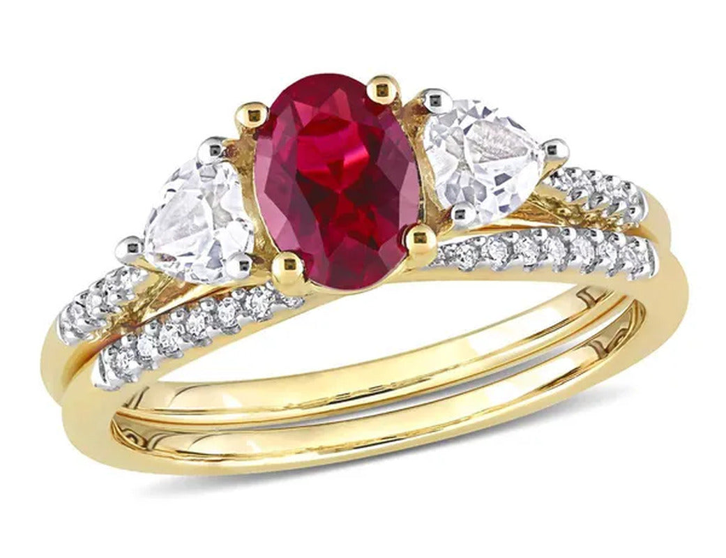 1.90 Carat (Ctw) Lab-Created Ruby and White Sapphire Bridal Engagement Wedding R