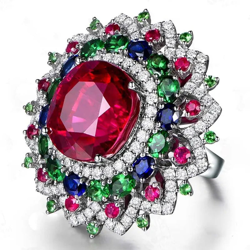 Luxurious 925 Silver Natural Gemstones Ruby and Emerald and Sapphire White Sapph
