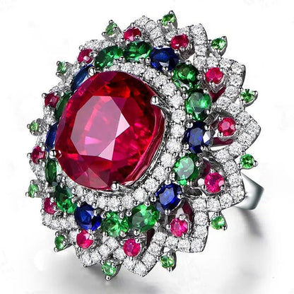 Luxurious 925 Silver Natural Gemstones Ruby and Emerald and Sapphire White Sapph