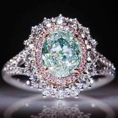 Crystal Diamond Ring Female Set with Green Topaz Gemstone Jewelry