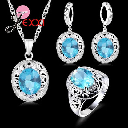 Top Quality Wedding Jewelry for Brides 925 Sterling Silver Blue CZ Diamond Zirco