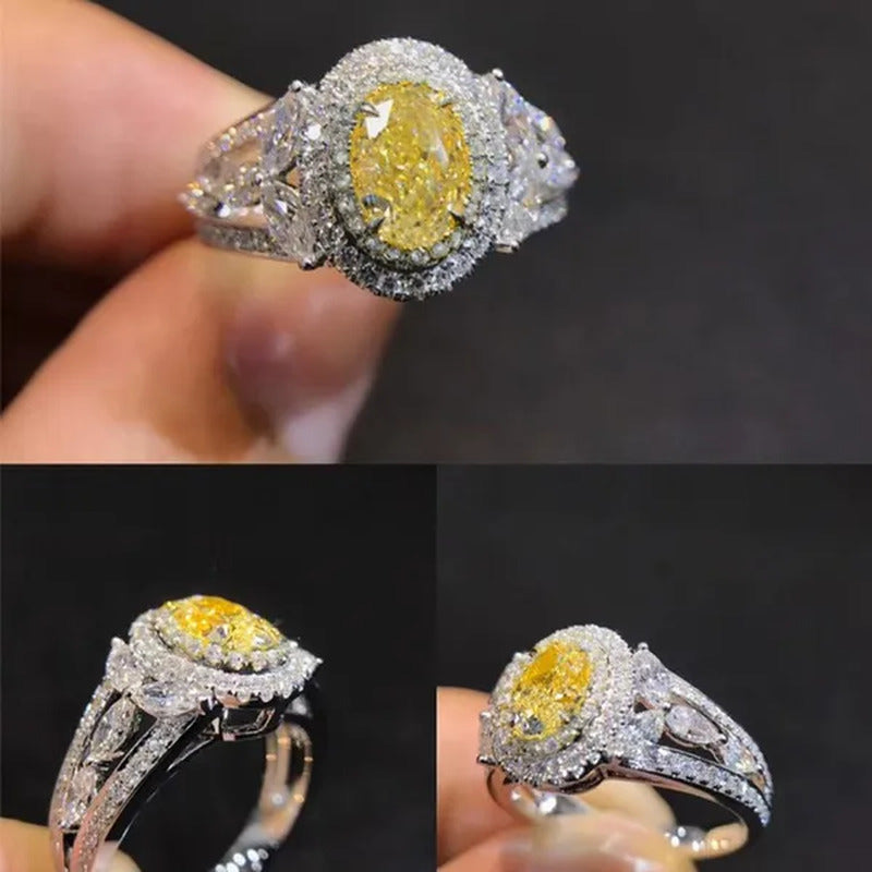 Trendy Silver Plated Lab Diamond White Sapphire Citrine Gemstone Rings for Women