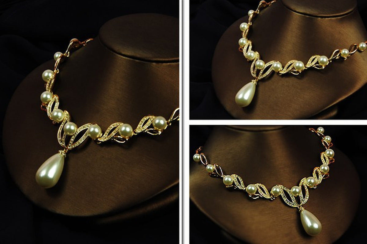 Crystal, Diamond, Pearl Necklace and Earrings
