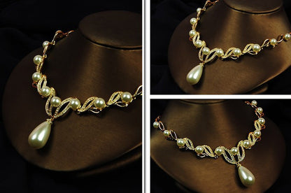 Crystal, Diamond, Pearl Necklace and Earrings