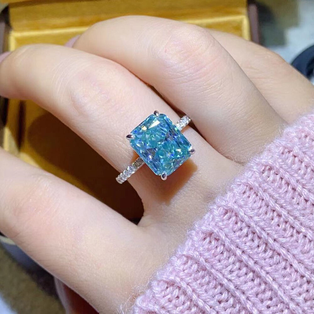 2CT 3CT 5 Carat Baguette Sky Blue Moissanite Ring 100% Diamond Tested - S925