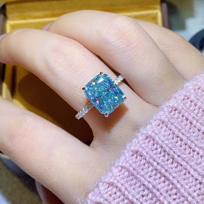 2CT 3CT 5 Carat Baguette Sky Blue Moissanite Ring 100% Diamond Tested - S925