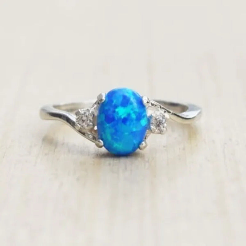 Exquisite Women'S Ring Oval Cut Fire Opal Diamond Jewelry Birthday Proposal Gift
