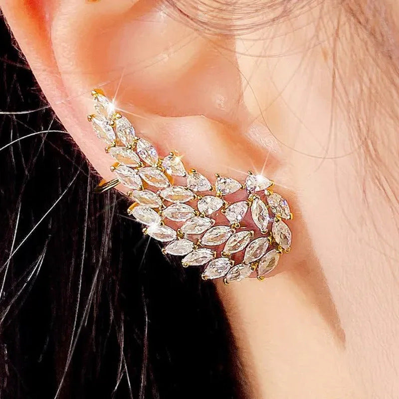 Bridal Wedding Climber Earrings 18K Gold Micro Pave Diamond Angel Wing Earrings