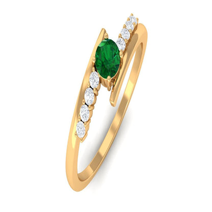 0.25 CT Emerald Promise Ring with Diamond Stone, Real Emerald Minimal Bypass Rin