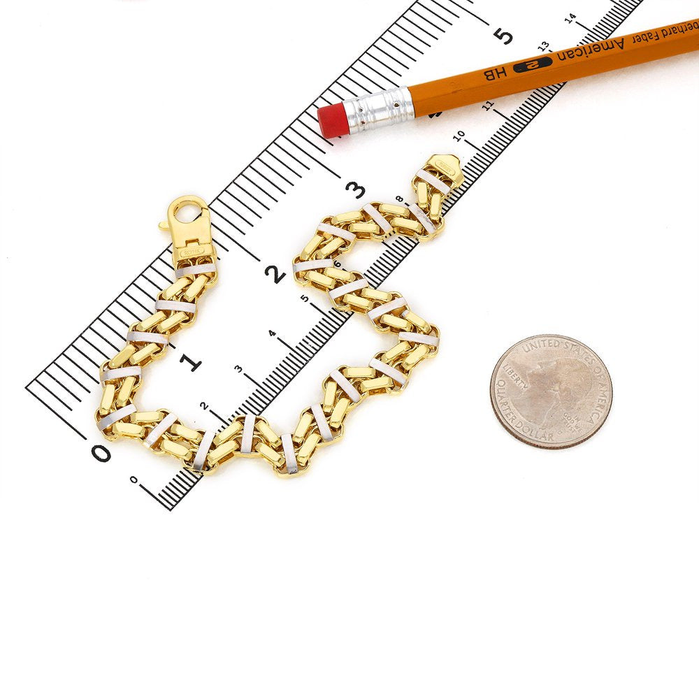 14K Two-Tone Yellow White Gold 8.5Mm Hollow Bike Double Rolo Bracelet 8.5&Quot;