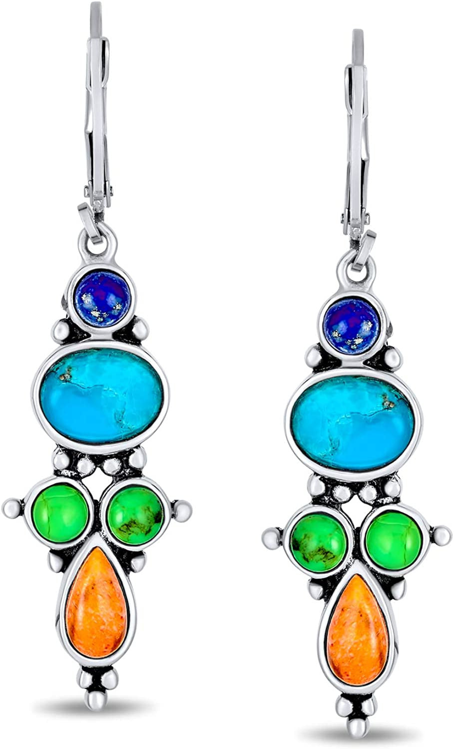 South Western Style Multi Stone Sterling Silver Lapis Stabilized Turquoise Orang