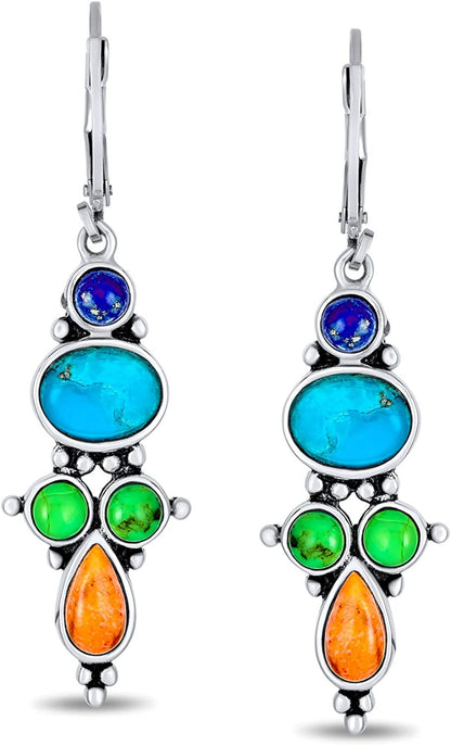 South Western Style Multi Stone Sterling Silver Lapis Stabilized Turquoise Orang