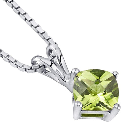 Peridot Pendant in 14 Karat White Gold, Classic Solitaire, Cushion Cut, 6Mm, 1 C
