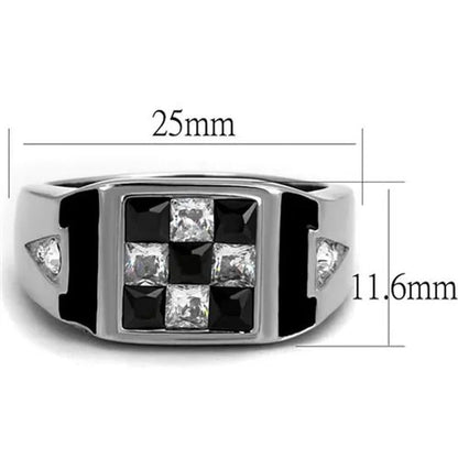 Men'S 2.56 Ct Clear & Black Princess Cut CZ Stainless Steel Fashion Ring Size 8-