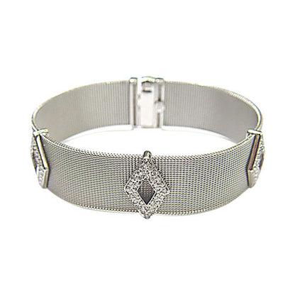 DIAMOND ROUND BRILLIANT 3 TRIANGULAR STYLED DIAMOND CLASP GOLD MESH BRACELET