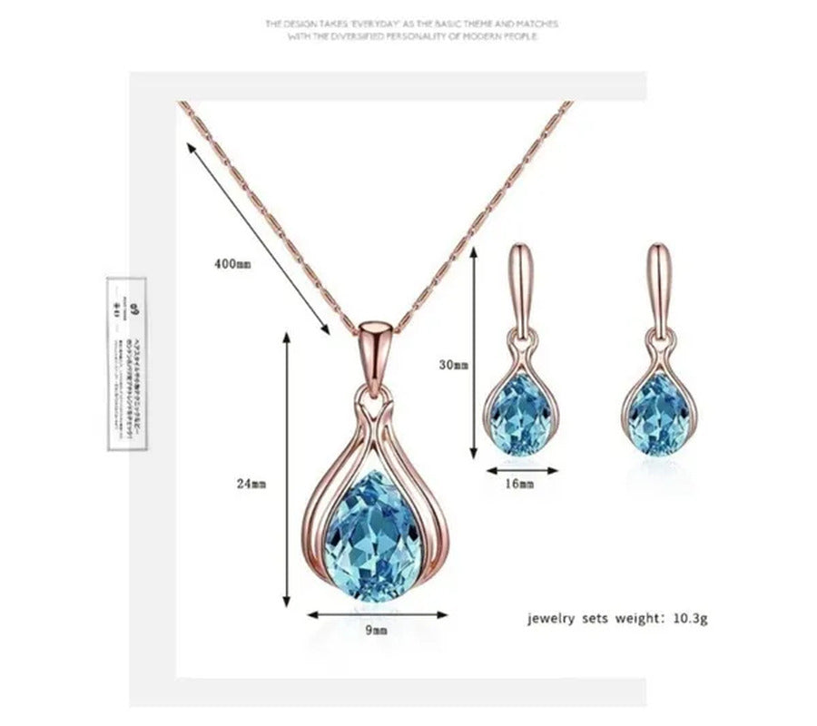 3PCS / Set New Luxury Design Luxury Wedding Pendant Earrings Rose Gold Green Blu