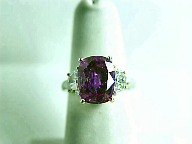 PINK SAPPHIRE 5.06 CT 11.39X8.72X5.41MM DIAMOND RING 18 K WHITE GOLD RE-SIZEABLE