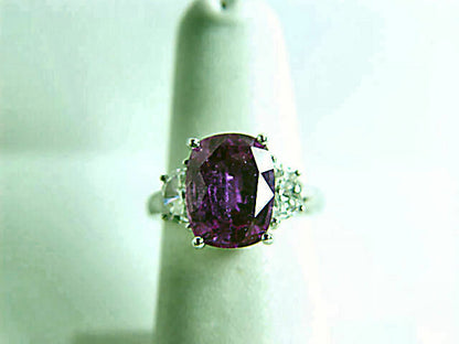 PINK SAPPHIRE 5.06 CT 11.39X8.72X5.41MM DIAMOND RING 18 K WHITE GOLD RE-SIZEABLE