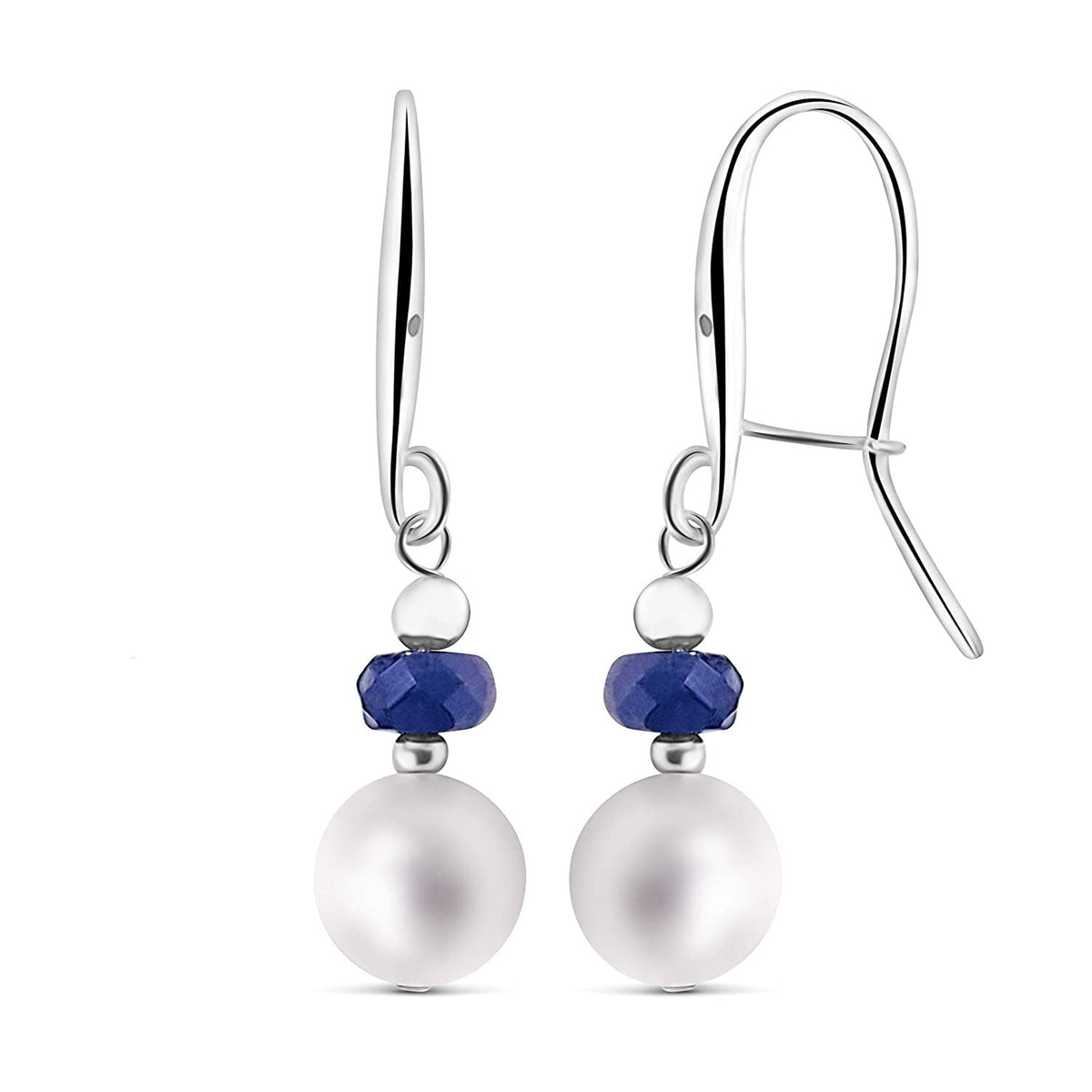 Real Stone and Freshwater Pearl Drop Earrings with Solid 925 Sterling Silver and