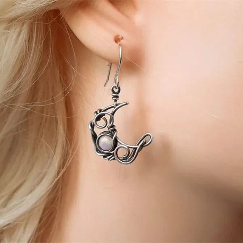 Bohemia Sun and Moon Earrings Sterling Silver Crystal Drop Earrings Women Female