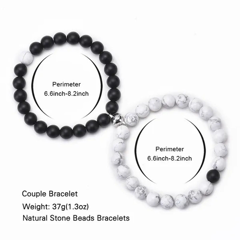 Black Frosted White Turquoise Couple Bracelet Magnet Attraction Beaded Bracelet