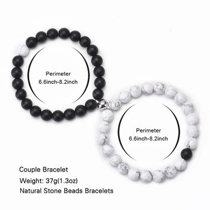Black Frosted White Turquoise Couple Bracelet Magnet Attraction Beaded Bracelet