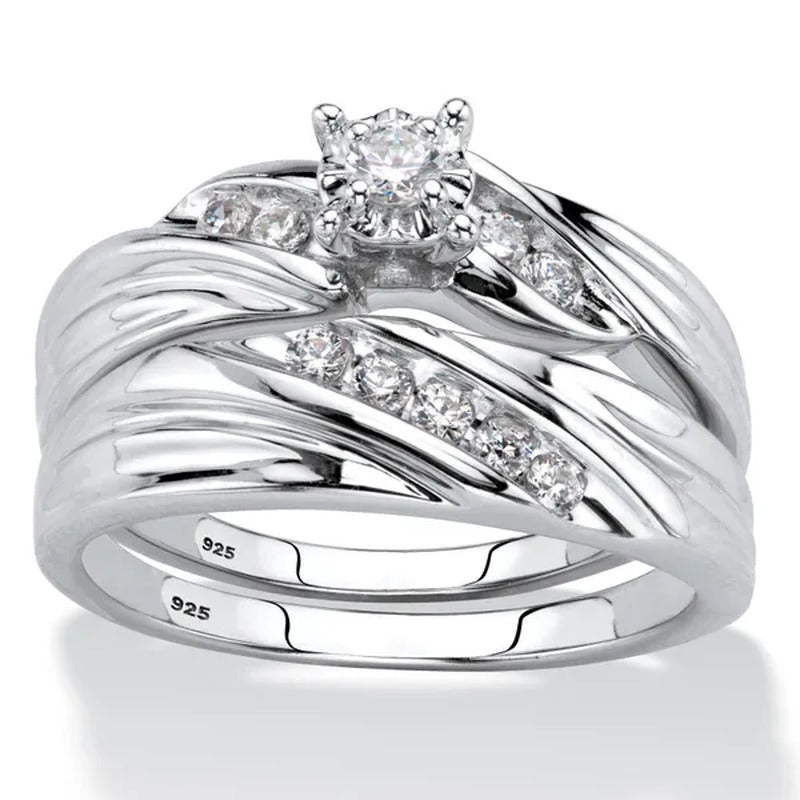 Round Cubic Zirconia Diagonal 2-Piece Wedding Ring Set .24 TCW in Yellow Gold-Pl