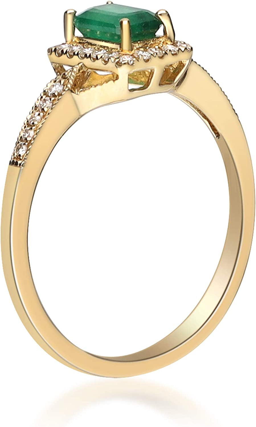 10K Yellow Gold Natural Zambian Emerald Ring with Natural Diamonds for Women | E