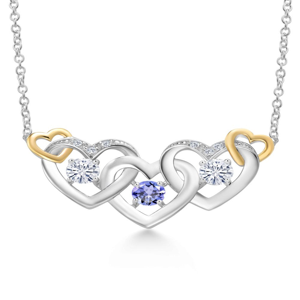 925 Silver and 10K Yellow Gold Lab Grown Diamond Pendant Necklace Tanzanite Crea