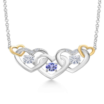 925 Silver and 10K Yellow Gold Lab Grown Diamond Pendant Necklace Tanzanite Crea