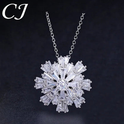 CANDICE Elegant Big Snowflake Pendant Necklace Inlay Luxury Quality Multi Cut CZ