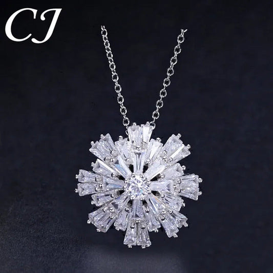 CANDICE Elegant Big Snowflake Pendant Necklace Inlay Luxury Quality Multi Cut CZ
