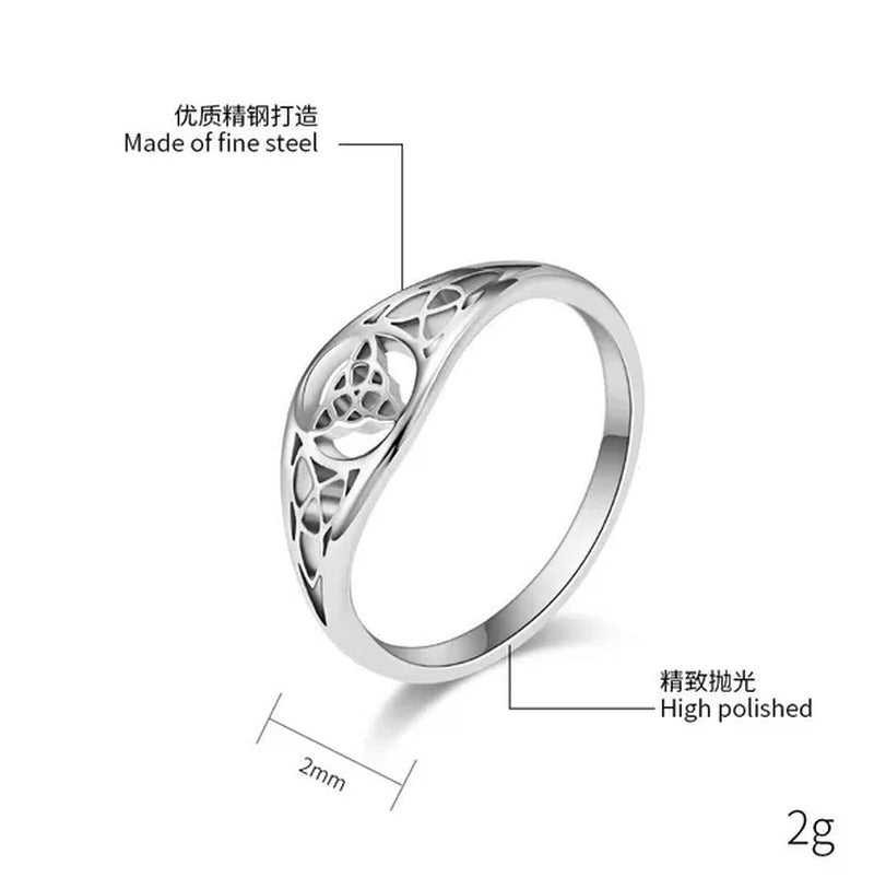 Women Men Viking Celtic Triquetera Knot Ring Titanium Stainless Steel Hollow Out