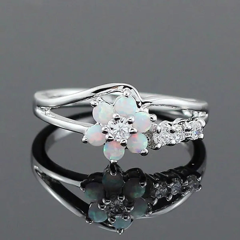 Delysia King Exquisite round Cut White Fire Australian Gemstone Flower Ladies Op