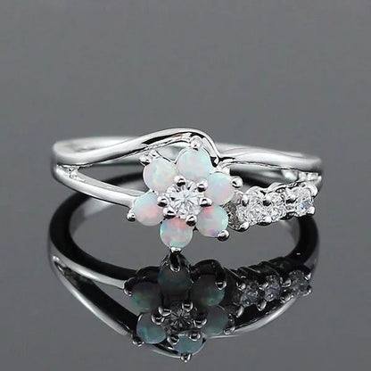 Delysia King Exquisite round Cut White Fire Australian Gemstone Flower Ladies Op