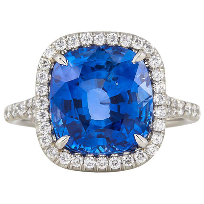 agl certified 6.58 ct sapphire cushion shape ceylon halo .52 ct round diamond