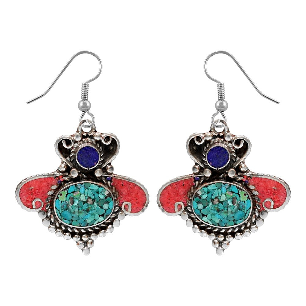 Compressed Turquoise Lapis Lazuli & Coral Inlay Handmade Ethnic Tribal Gypsy Dro