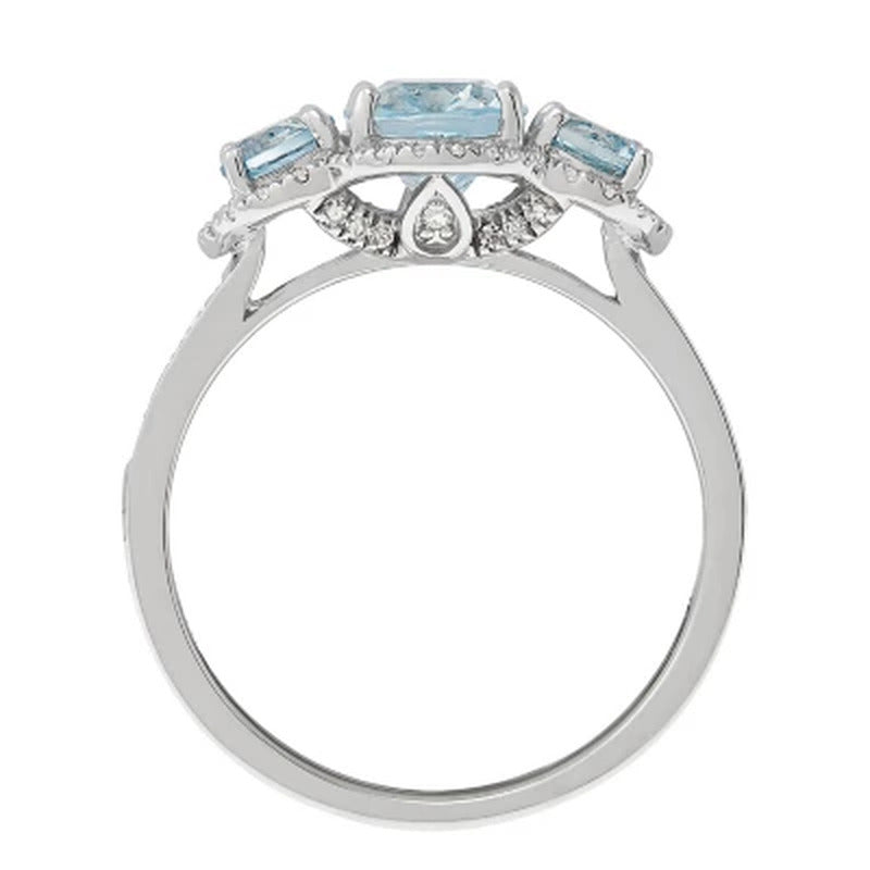 8X6MM Oval Aquamarine Ring with Diamonds in 14K White Gold