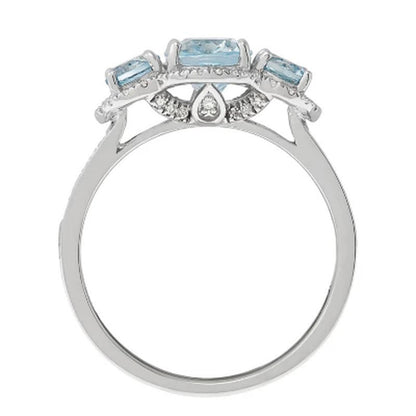 8X6MM Oval Aquamarine Ring with Diamonds in 14K White Gold