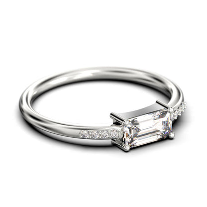 Beautiful Minimalist 0.95 Carat Emerald Cut Diamond Moissanite Engagement Ring,